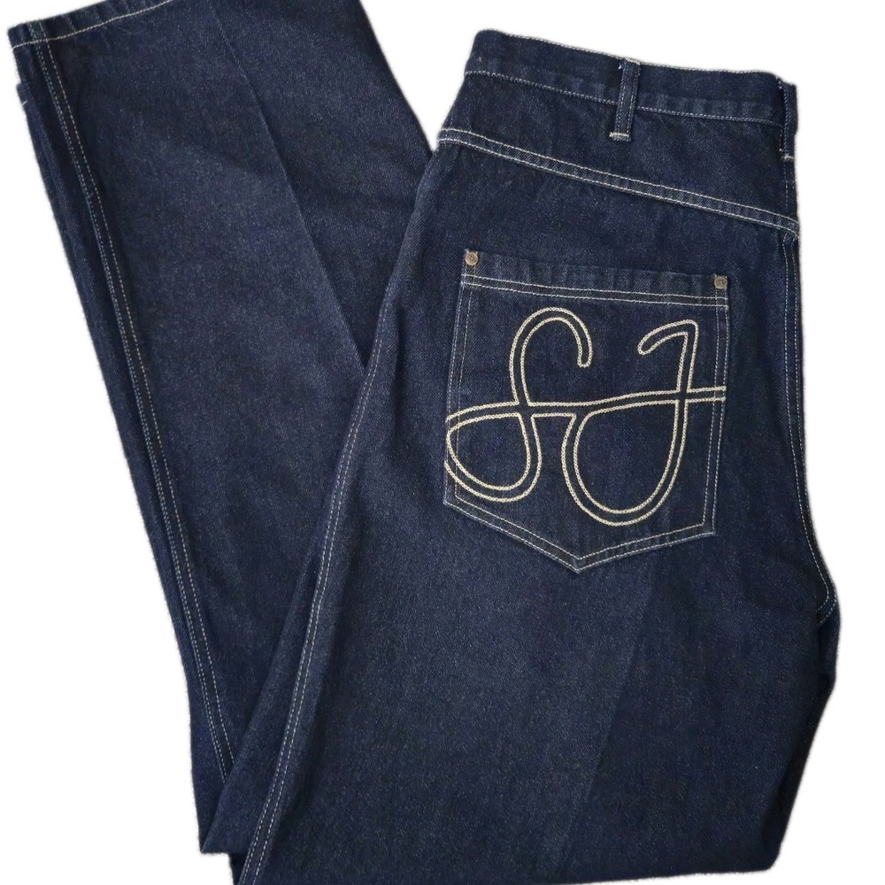 Vintage Sean John Jeans Men's 38 Blue Baggy Denim Embroidered Logo Pocket